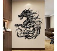 Decoración de Pared de Metal con diseño de dragón, fantasía mítica para Sala de Estar, Dormitorio, Sala de Juegos o Cueva Masculina (Negro, 90 x 84 cm
