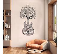 Decoración de Pared de Metal con diseño de Guitarra del árbol de la Vida, música y Naturaleza para Sala de Estar, Dormitorio y Estudio (Negro, 47 x 25