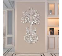 Decoración de Pared de Metal con diseño de Guitarra del árbol de la Vida, música y Naturaleza para Sala de Estar, Dormitorio y Estudio (Blanco, 90 x 4