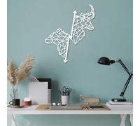 Decoración de Pared de Metal con diseño de Toro y Oso, con diseño geométrico de Toro y Oso, Mercado de valores, forex, inversor financiero, Oficina (Blanco, 70 x 59 cm)