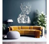 Decoración de Pared de Metal con diseño Minimalista Moderno, con Rostro Abstracto, árbol, Vida, Mujer, Rama, Letrero para Sala de Estar y Dormitorio (100 x 147 cm, Blanco)