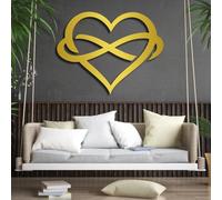 Decoración de pared de metal con forma de corazón infinito, diseño de corazón de amor inalámbrico, for sala de estar, dormitorio, hotel y baño.(Gold,80x62 cm/31x24 in)