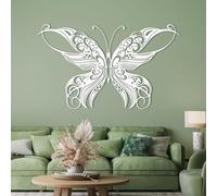 Decoración De Pared De Metal con Forma De Mariposa, Pintura Mural Abstracta Vintage De Hierro con Líneas, Decoración Boho Artesanal En Negro Mate para Sala De Estar Y White 24L x 14W