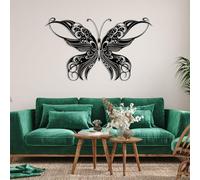Decoración De Pared De Metal con Forma De Mariposa, Pintura Mural Abstracta Vintage De Hierro con Líneas, Decoración Boho Artesanal En Negro Mate para Sala De Estar Y Black 24L x 14W