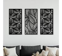 Decoración de Pared de Metal con Hojas, 3 Paneles, Estilo Bohemio, para Sala de Estar, Dormitorio, hogar y Oficina (Negro, 38 x 76 cm)