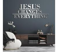 Decoración de Pared de Metal con Jesús lo Cambia Todo, decoración de fe, Citas religiosas para Sala de Estar, Dormitorio, Iglesia (Plateado, 175 x 68
