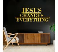 Decoración de Pared de Metal con Jesús lo Cambia Todo, decoración de fe, Citas religiosas para Sala de Estar, Dormitorio, Iglesia (Dorado, 47 x 18 c