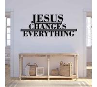 Decoración de Pared de Metal con Jesús lo Cambia Todo, decoración de fe, Citas religiosas para Sala de Estar, Dormitorio, Iglesia (Negro, 47 x 18 cm