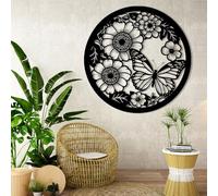 Decoración de Pared de Metal con Mariposa y Flores Negras, Gran decoración de Pared de Metal con Motivos de jardín Natural, Escultura Moderna de Mariposa para Sala de Estar, Dormitorio, pasi