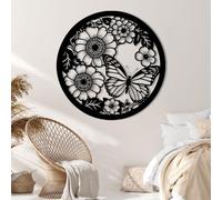 Decoración de Pared de Metal con Mariposa y Flores Negras, Gran decoración de Pared de Metal con Motivos de jardín Natural, Escultura Moderna de Mariposa para Sala de Estar, Dormitorio, pasi