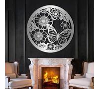 Decoración de Pared de Metal con Mariposa y Flores Negras, Gran decoración de Pared de Metal con Motivos de jardín Natural, Escultura Moderna de Mariposa para Sala de Estar, Dormitorio, pasi