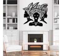 Decoración de Pared de Metal con Mujeres africanas, afroamericanas, África Moderna para Dormitorio, baño, Sala de Estar y hogar (Negro, 90 x 85 cm)