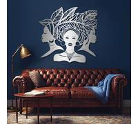 Decoración de Pared de Metal con Mujeres africanas, afroamericanas, África Moderna para Dormitorio, baño, Sala de Estar y hogar (Plateado, 80 x 76 cm)