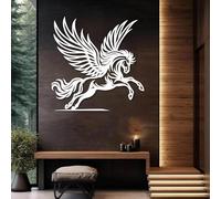 Decoración de Pared de Metal con Pegaso, mitología Griega, Caballo Alado para Sala de Estar, Dormitorio y Oficina (Blanco, 70 x 69 cm)