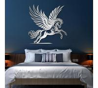 Decoración de Pared de Metal con Pegaso, mitología Griega, Caballo Alado para Sala de Estar, Dormitorio y Oficina (Plateado, 90 x 89 cm)