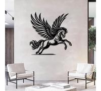 Decoración de Pared de Metal con Pegaso, mitología Griega, Caballo Alado para Sala de Estar, Dormitorio y Oficina (Negro, 90 x 89 cm)