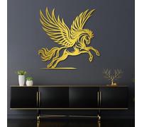 Decoración de Pared de Metal con Pegaso, mitología Griega, Caballo Alado para Sala de Estar, Dormitorio y Oficina (Dorado, 90 x 89 cm)