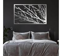 Decoración de Pared de Metal con Ramas de árbol, Arte Minimalista Moderno, Ramas de árboles de la Vida, Colgante Natural, para Sala de Estar y Dormitorio (Plateado, 60 x 36 cm)