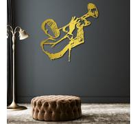 Decoración de Pared de Metal con trompetista, Instrumentos de Jazz, música para Sala de Estar, Dormitorio y baño (Dorado, 47 x 47 cm)