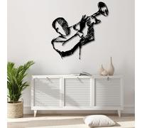 Decoración de Pared de Metal con trompetista, Instrumentos de Jazz, música para Sala de Estar, Dormitorio y baño (Negro, 47 x 47 cm)