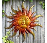 Decoración de pared de metal de 17.3 pulgadas, decoración rústica retro de metal para colgar en interiores y exteriores, escultura de arte de sol de metal para el hogar, jardín, granja, patio, valla,