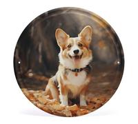 Decoración de pared de metal, decoración de pared de metal, decoración de pared de perro corgi, póster de metal redondo, pintura decorativa, decoración de paredes, letrero de metal para dormitorio