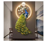 Decoración de pared de metal, decoración de pared de pavo real 3D, pintura de pared con luz LED, decoración de pared luminosa para sala de estar, oficina, estatua colgante de pared