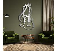 Decoración de Pared de Metal esculturas Colgantes de Guitarra y música para Sala de Estar Dormitorio y baño Color Plata 76 x 46 cm (30" de Alto x 18" de Ancho)