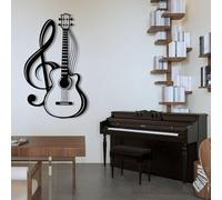 Decoración de Pared de Metal esculturas Colgantes de Guitarra y música para Sala de Estar Dormitorio y baño Color Negro 76 x 46 cm (30" de Alto x 18" de Ancho)