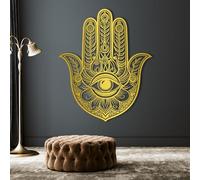 Decoración de Pared de Metal esculturas Colgantes de Hamsa Ojo Turco Geometría Sagrada para Sala de Estar Dormitorio baño Dorado 60×50 cm (24×20 Pulgadas)