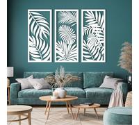 Decoración de Pared de Metal esculturas Colgantes de Hojas de Palma Tropical para Sala de Estar y Dormitorio Color Blanco 35 x 50 Pulgadas | 90 x 125 cm