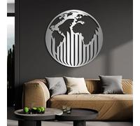 Decoración de Pared de Metal esculturas Colgantes de Mapa del Mundo para Sala de Estar y Dormitorio Color Plata 76 x 76 cm (30 x 30 Pulgadas)