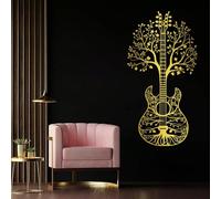 Decoración de Pared de Metal esculturas Colgantes de Pared árbol de la Vida con Guitarra música motivaciones para Sala de Estar Dormitorio baño Oficina Dorado 47 × 25 cm 19 × 10 Pulgadas