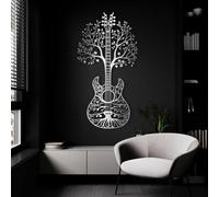 Decoración de Pared de Metal esculturas Colgantes de Pared árbol de la Vida con Guitarra música motivaciones para Sala de Estar Dormitorio baño Oficina Plata 121 × 63 cm 48 × 25 Pulgadas