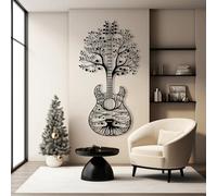 Decoración de Pared de Metal esculturas Colgantes de Pared árbol de la Vida con Guitarra música motivaciones para Sala de Estar Dormitorio baño Oficina Negro 105 × 55 cm (41 × 22 Pulgadas)