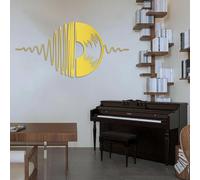 Decoración de Pared de Metal esculturas Colgantes de Pared con Forma de Disco de Vinilo Musical para Sala de Estar Dormitorio o Sala de música Color Dorado 53" x 26" (135 x 66 cm)