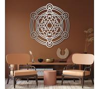 Decoración de Pared de Metal esculturas Colgantes de Pared Cubo de Metatrón de geometría Sagrada para Sala de Estar y Dormitorio Color Plata 80 x 72 cm (31" x 28")