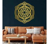 Decoración de Pared de Metal esculturas Colgantes de Pared Cubo de Metatrón de geometría Sagrada para Sala de Estar y Dormitorio Color Dorado 70 x 63 cm (28" x 25")