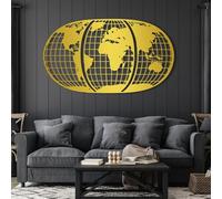 Decoración de Pared de Metal esculturas Colgantes de Pared Globo terráqueo Mapa del Mundo Naciones Modernas para Sala de Estar Dormitorio baño Oficina Dorado 75 × 43 cm 30 × 17 Pulgadas