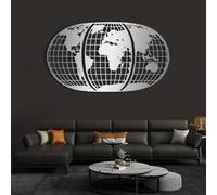 Decoración de Pared de Metal esculturas Colgantes de Pared Globo terráqueo Mapa del Mundo Naciones Modernas para Sala de Estar Dormitorio baño Oficina Plateado 75 × 43 cm 30 × 17 Pulgadas