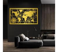 Decoración de Pared de Metal esculturas Colgantes de Pared Mapa del Mundo brújula para Sala de Estar y Dormitorio Color Dorado 47 x 27 cm (19" x 11")