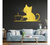 Decoración de Pared de Metal esculturas Colgantes de Pared Taza de Gato representaciones para Sala de Estar Cocina Oficina Dorado 70×44 cm 28×17 Pulgadas