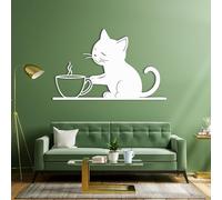 Decoración de Pared de Metal esculturas Colgantes de Pared Taza de Gato representaciones para Sala de Estar Cocina Oficina Blanco 70×44 cm 28×17 Pulgadas