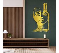 Decoración de Pared de Metal esculturas Colgantes para Bar de vinos Rostro Femenino para Sala de Estar Dormitorio Oficina Color Dorado 48 x 30 Pulgadas | 121 x 77 cm