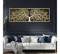Decoración de pared de metal minimalista moderna Árbol de la Vida - Grande dorado (62 x 20 cm)