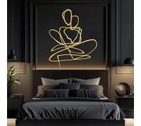 Decoración de Pared de Metal Minimalista Moderna, Arte Abstracto de Pareja, línea de Amor, para Colgar en el Dormitorio, Regalo de Boda (Dorado, 47 x 38 cm).