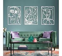 Decoración de Pared de Metal Minimalista Moderna, Arte de rostros de Picasso, Rostro Abstracto de Pablo para Sala de Estar (Blanco, 24x18 Pulgadas | 62x45 cm)