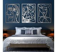 Decoración de Pared de Metal Minimalista Moderna, Arte de rostros de Picasso, Rostro Abstracto de Pablo para Sala de Estar (Plata, 47x34 Pulgadas | 120x87 cm)