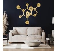 Decoración de Pared de Metal Minimalista Moderna Arte Molecular de la cafeína, Molécula, Química del café, Biología, para Colgar en el Dormitorio (Oro, 90x80 cm)