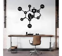Decoración de Pared de Metal Minimalista Moderna Arte Molecular de la cafeína, Molécula, Química del café, Biología, para Colgar en el Dormitorio (Negro, 90x80 cm)